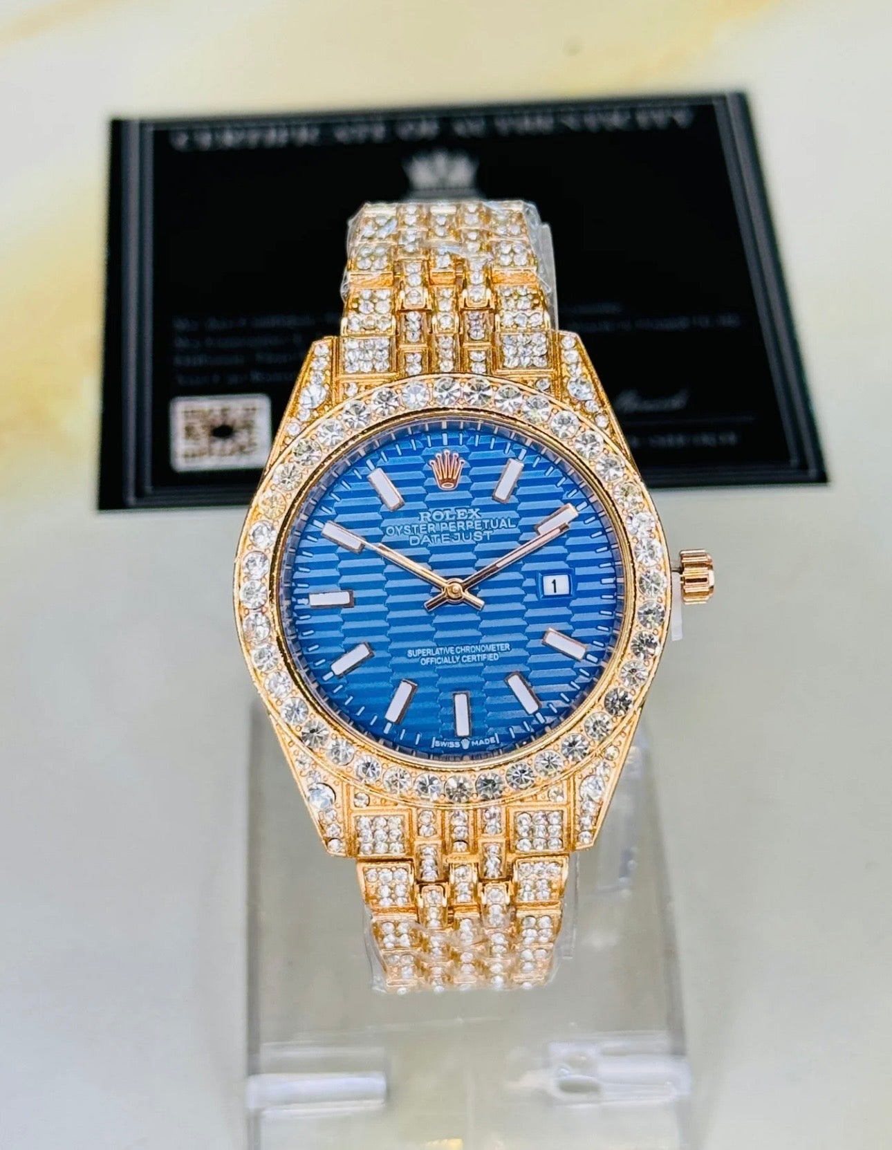 Rose Gold Sapphire Perpetual Iced     For Her