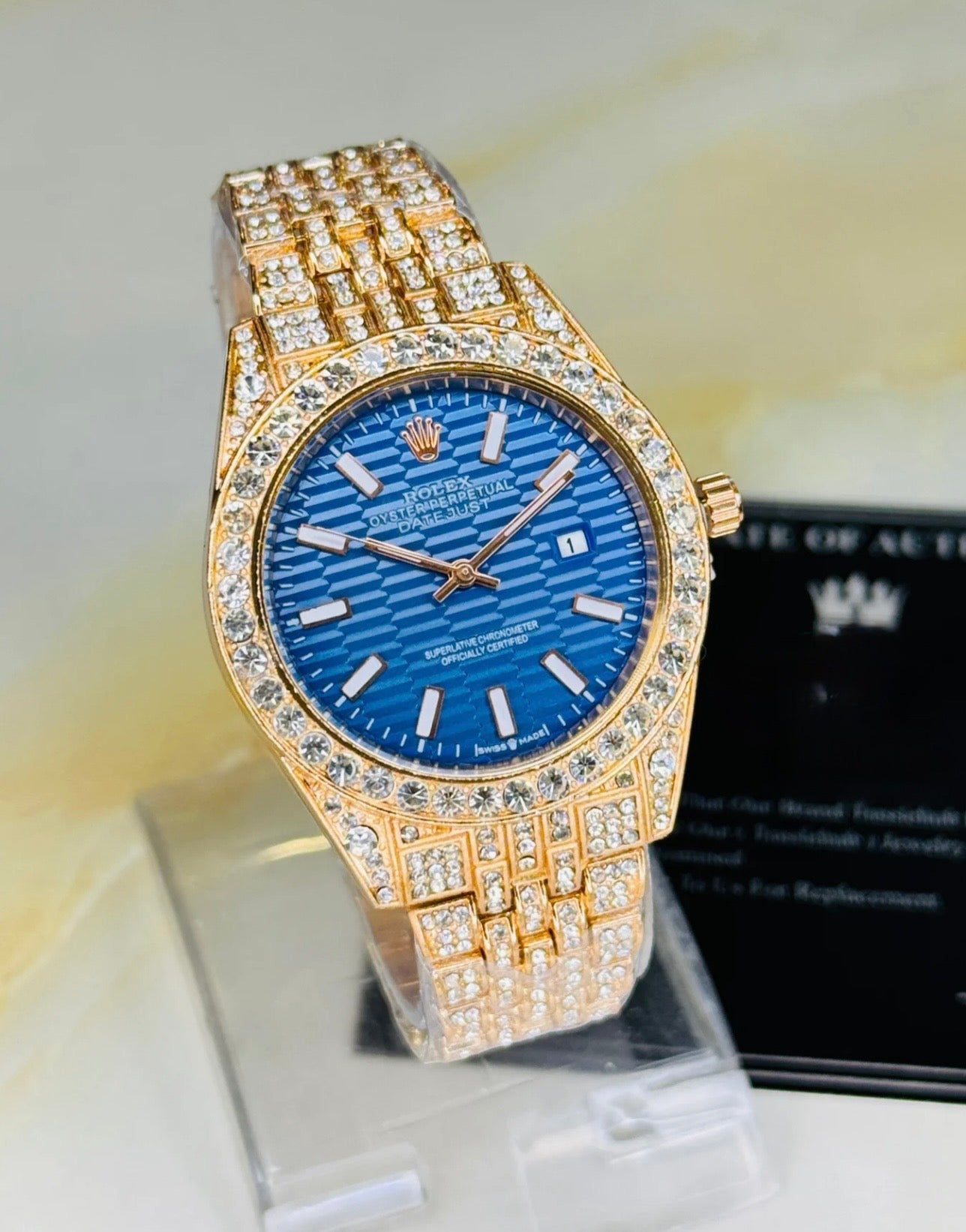 Rose Gold Sapphire Perpetual Iced     For Her