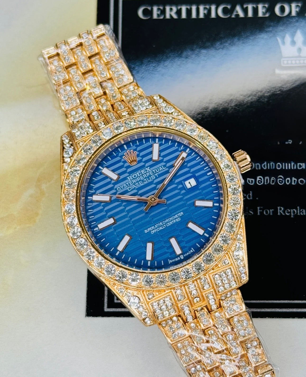 Rose Gold Sapphire Perpetual Iced     For Her